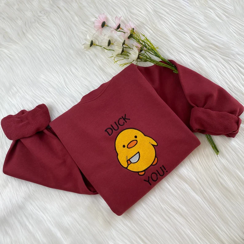 Cute Yellow Duck You Embroidered Sweatshirt