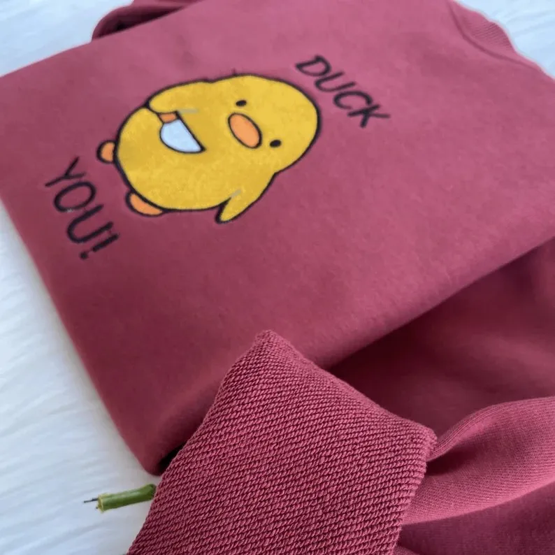 Cute Yellow Duck You Embroidered Sweatshirt