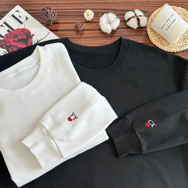 Couple Vintage Initial With Heart Embroidered Sweatshirt