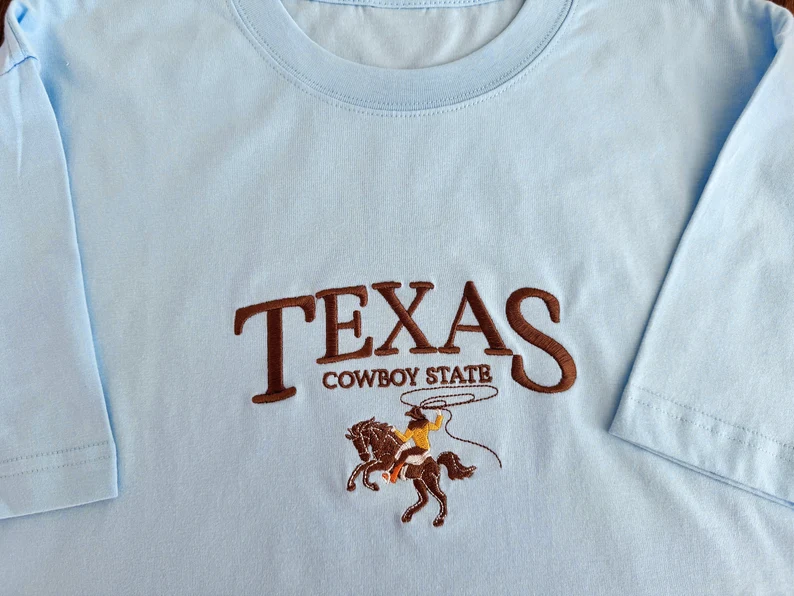 Texas Cowboy State Embroidered T-Shirt