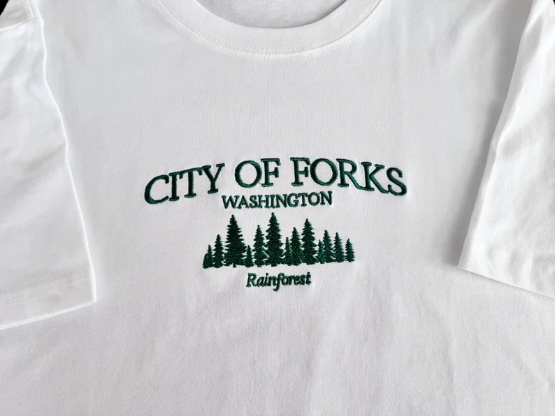 City Of Forks Washington Rainforest Embroidered T-Shirt